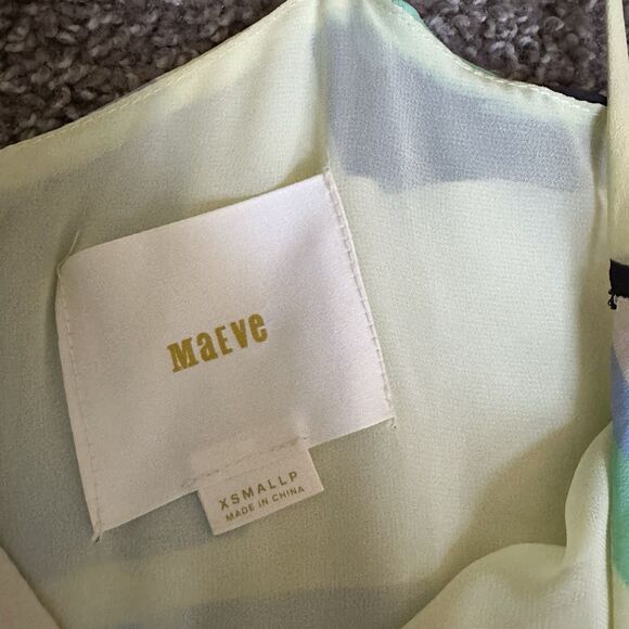 Anthropologie Maeve Yellow Green Geometric Maxi Dress Women's Size XS P Low Back - Picture 6 of 11